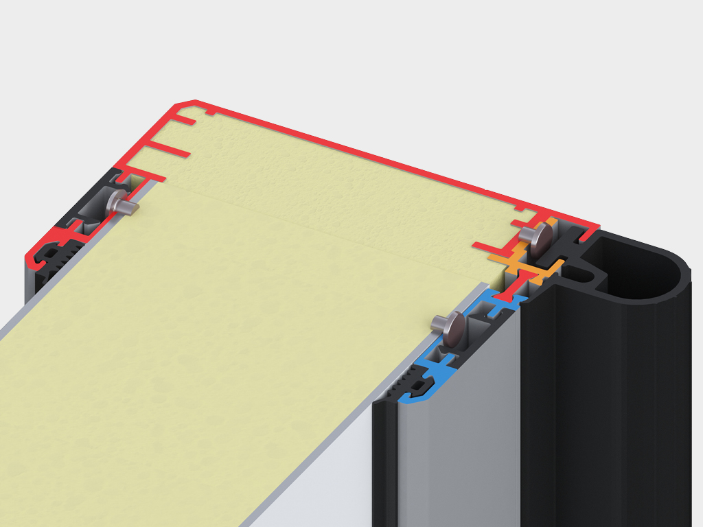 Issiqlik izolyatsiyasi (poliizosiyanurat), isitish kabelini o'rnatish uchun kanalli ikki komponentli EPDM muhri.